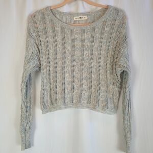 Natural Life Sweater Open Knit Cropped Size XS Light Blue With Metallic Thread